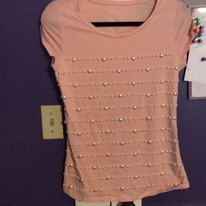 Never worn pink shirt with pearls